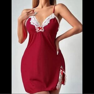 Red & White Lace, Trim, Night Slip